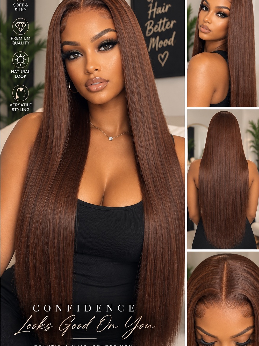 Blend Human Hair Silky Straight Lace Wig Glueless Beginner Friendly